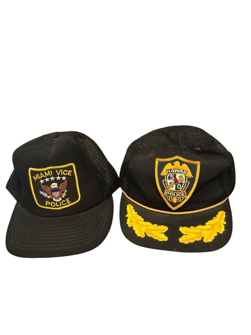 Lot of 2 Miami Vice Hawaii 50 Police vintage Trucker Hats